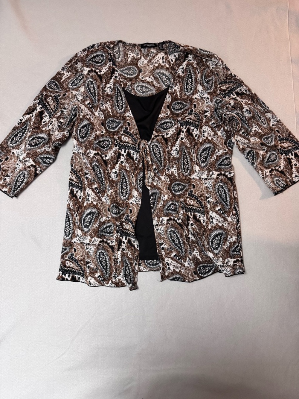 Notations Brown and Black Paisley Print Open Cardigan